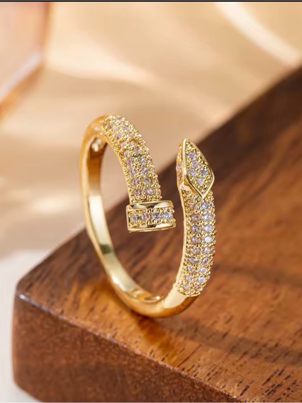 Gold Crystal Open Snake Ring - Women's Jewelry